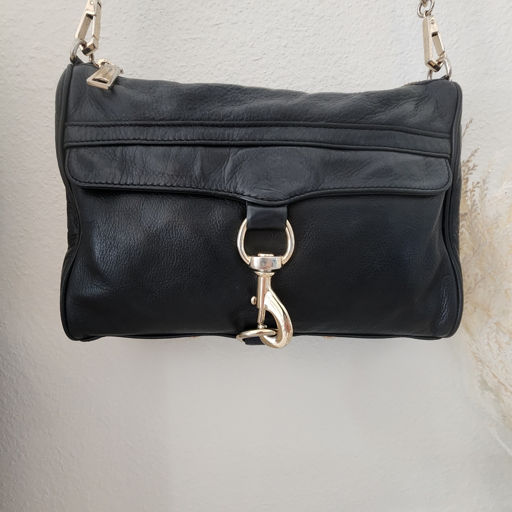 Rebecca Minkoff MAC Black Leather Crossbody Bag with light gold Hardware